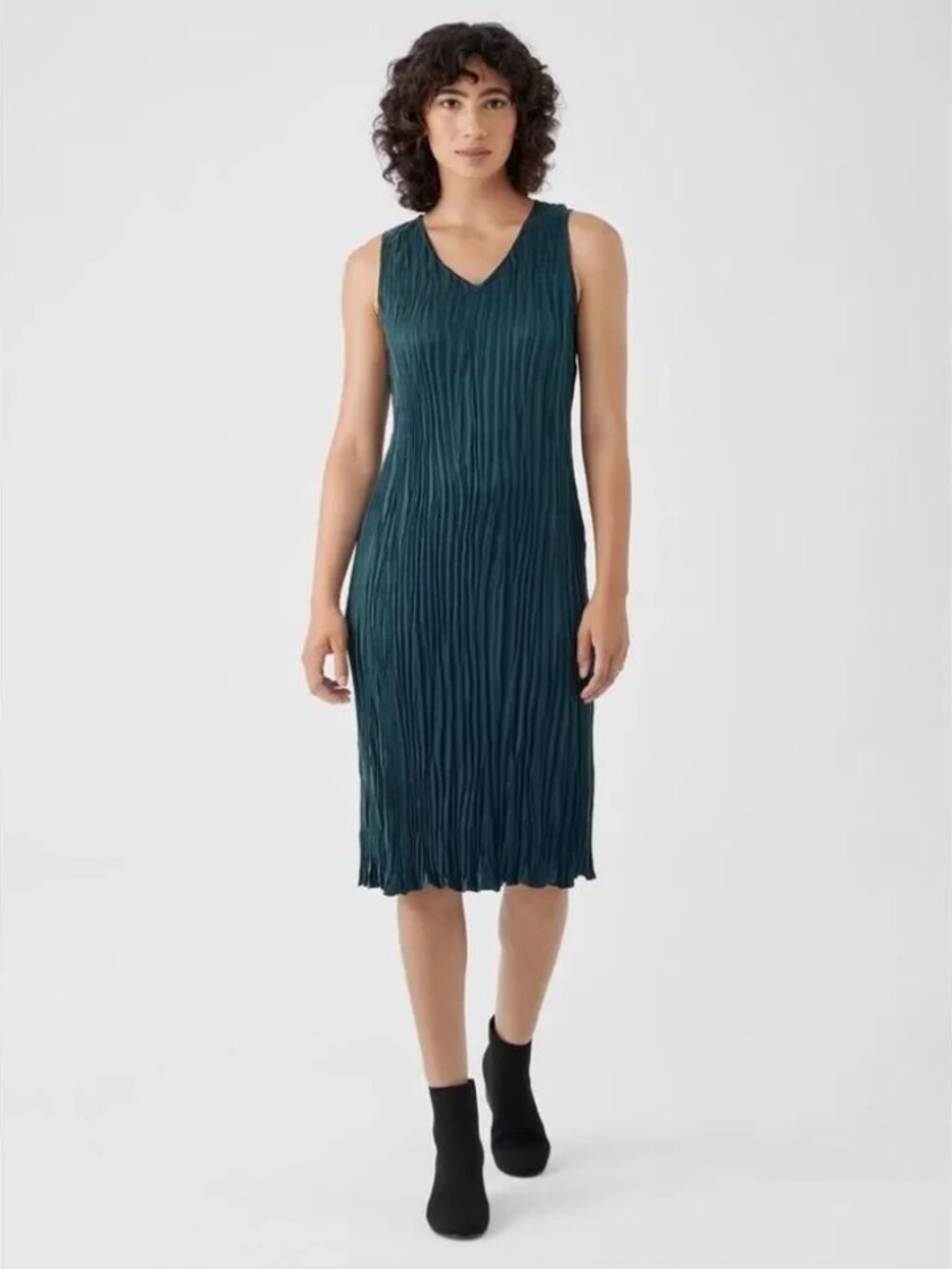 Eileen Fisher Crushed Cupro V-Neck Dress NWT